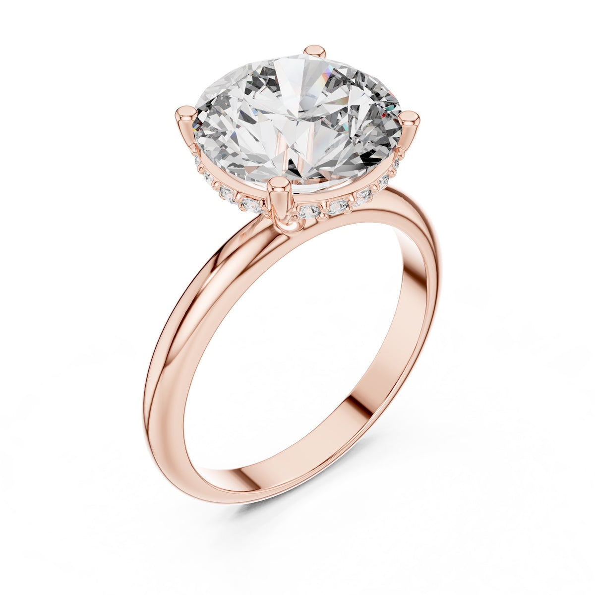 Rose gold ring with a large zircon on a white background 