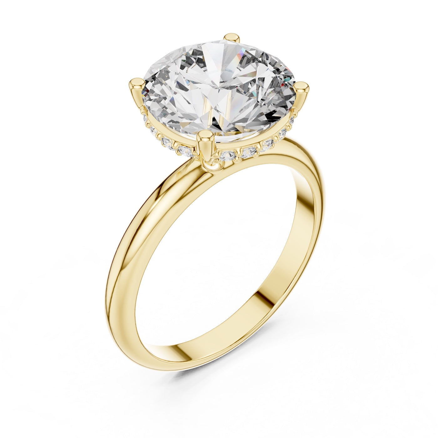 Gold ring with a large zircon on a white background 