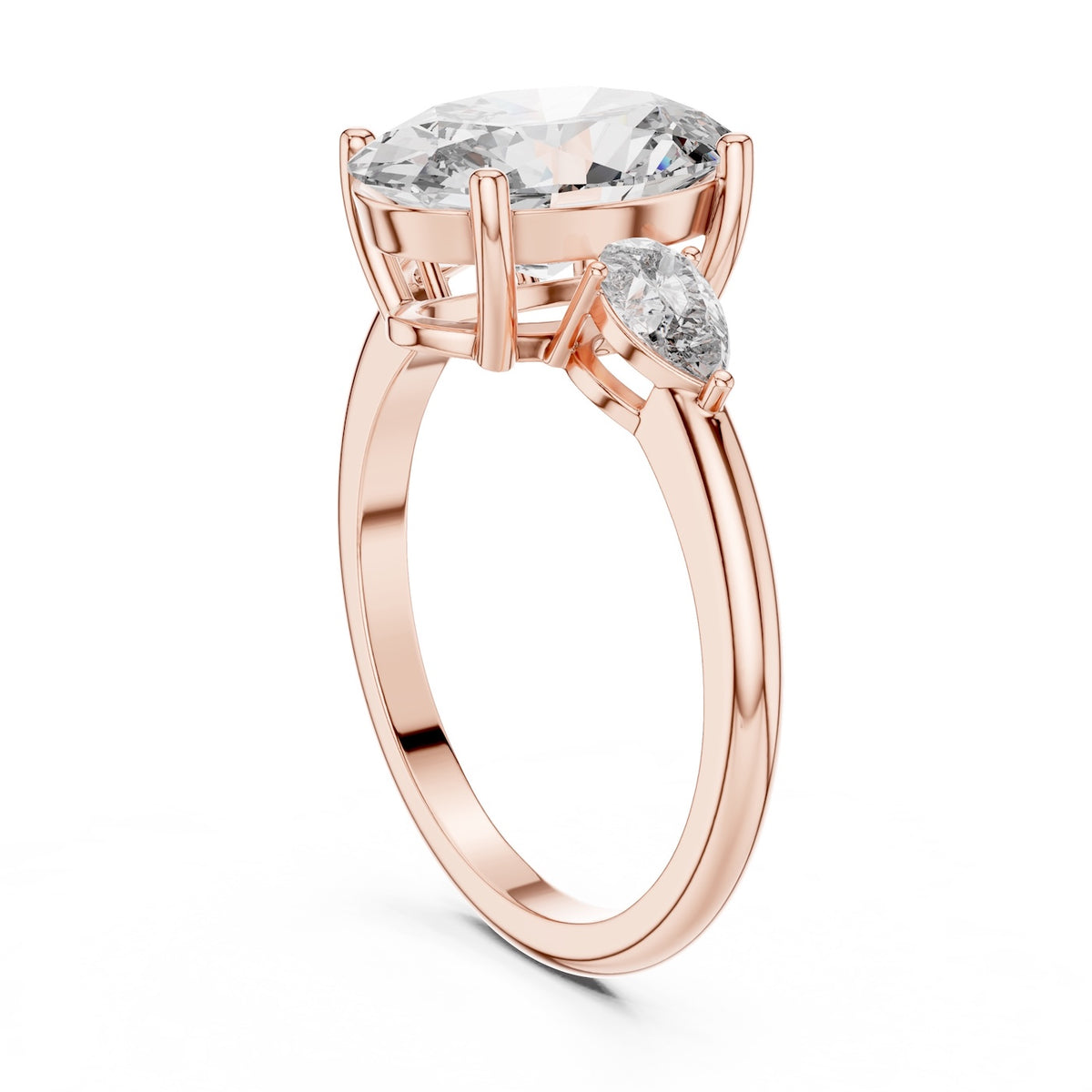 Rose-gold plated Silver ring with a oval-shaped center stone on a white background 
