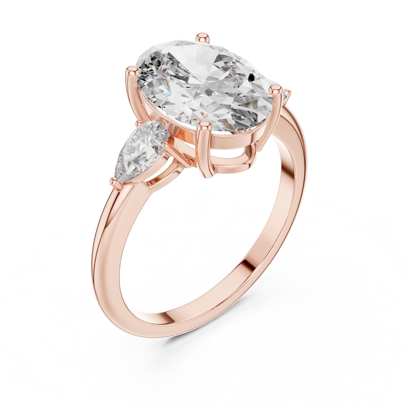 Rose-gold plated Silver ring with a oval-shaped center stone on a white background 
