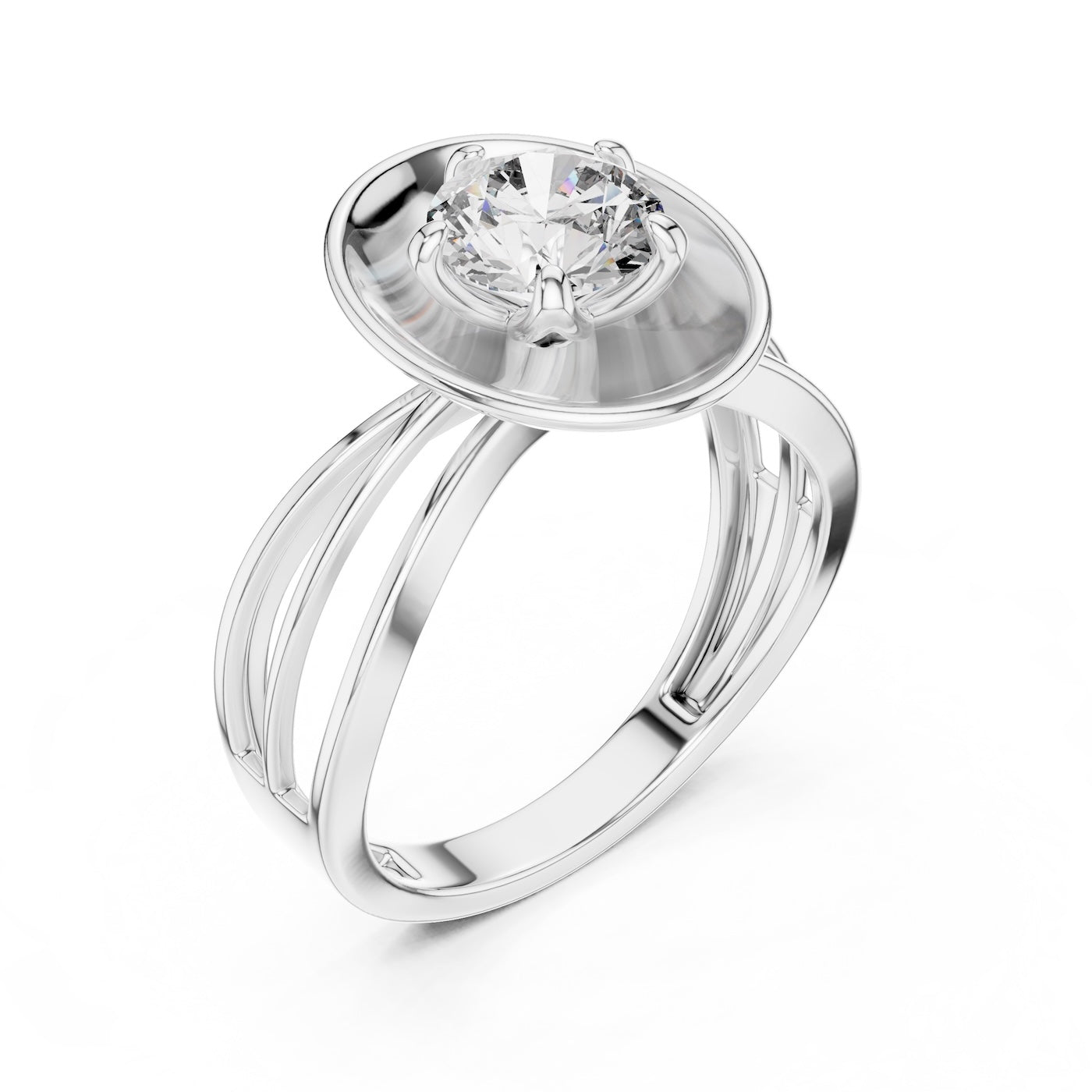 Silver ring with a zircon center on a white background 