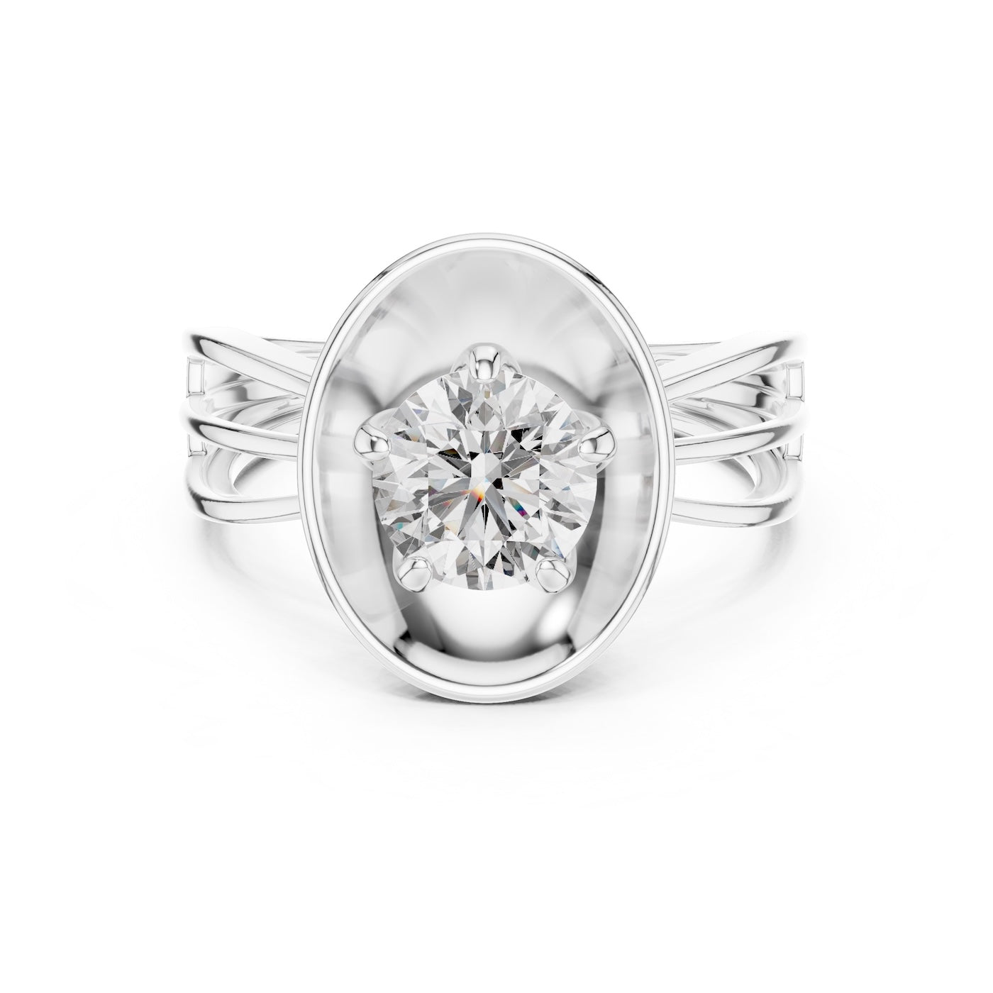 Silver ring with a zircon center on a white background 