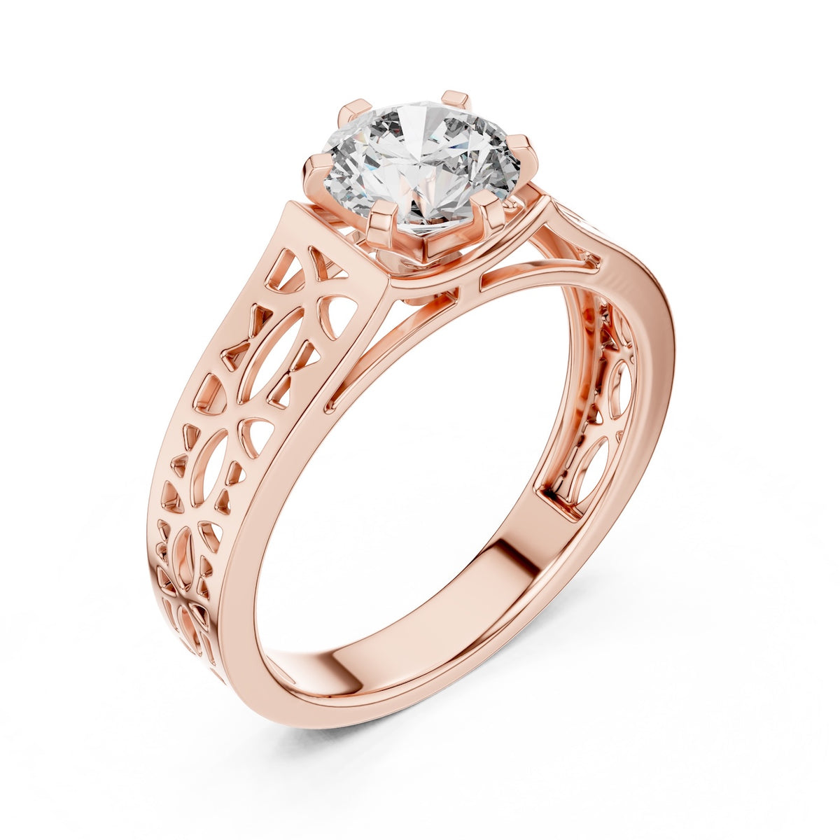 Silver ring with rose-gold plating and a zircon on a white background 