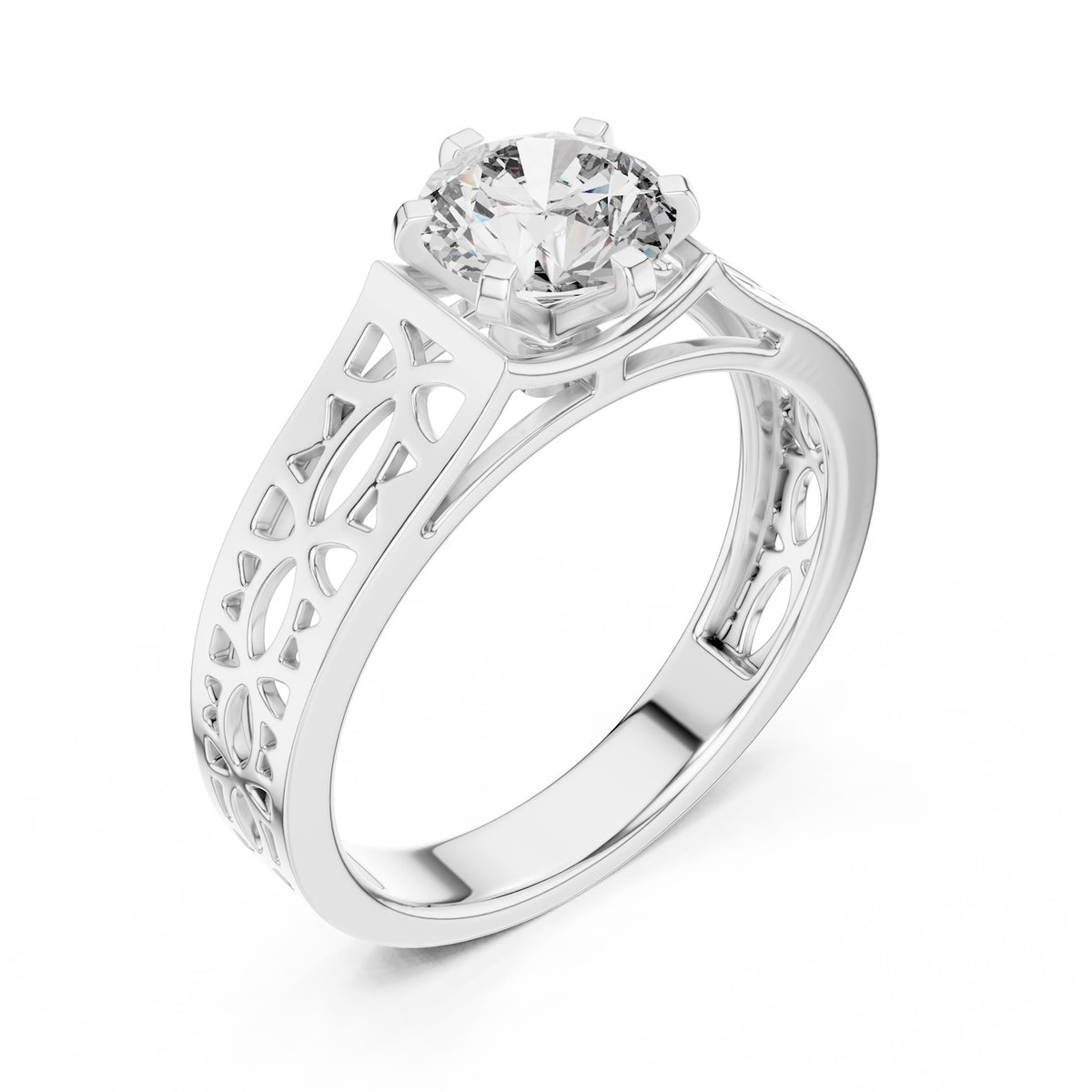 Silver ring with a zircon on a white background 