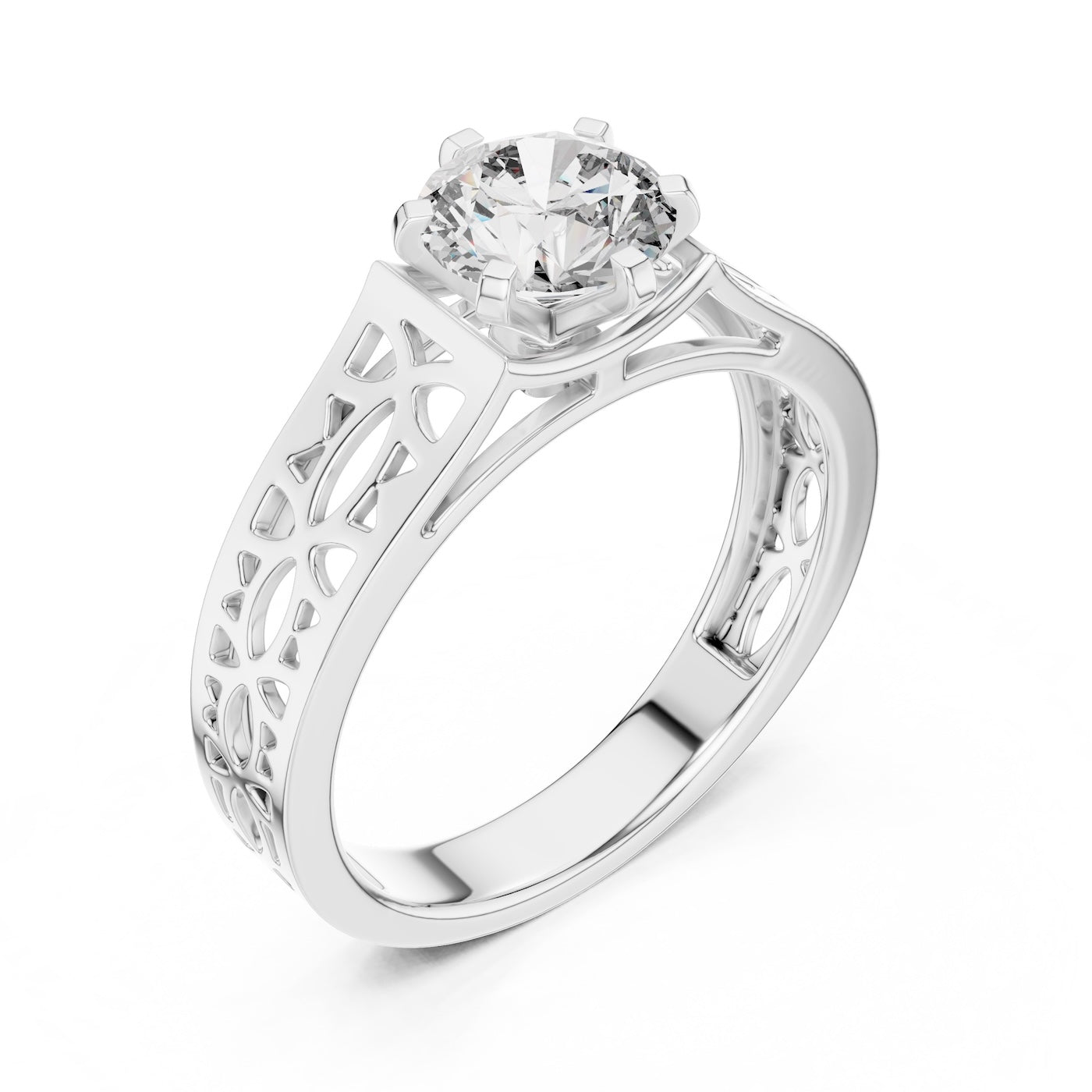 Silver ring with a zircon on a white background 