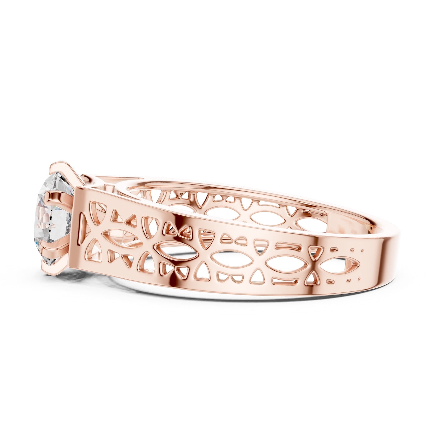 Silver ring with rose-gold plating and a zircon on a white background 