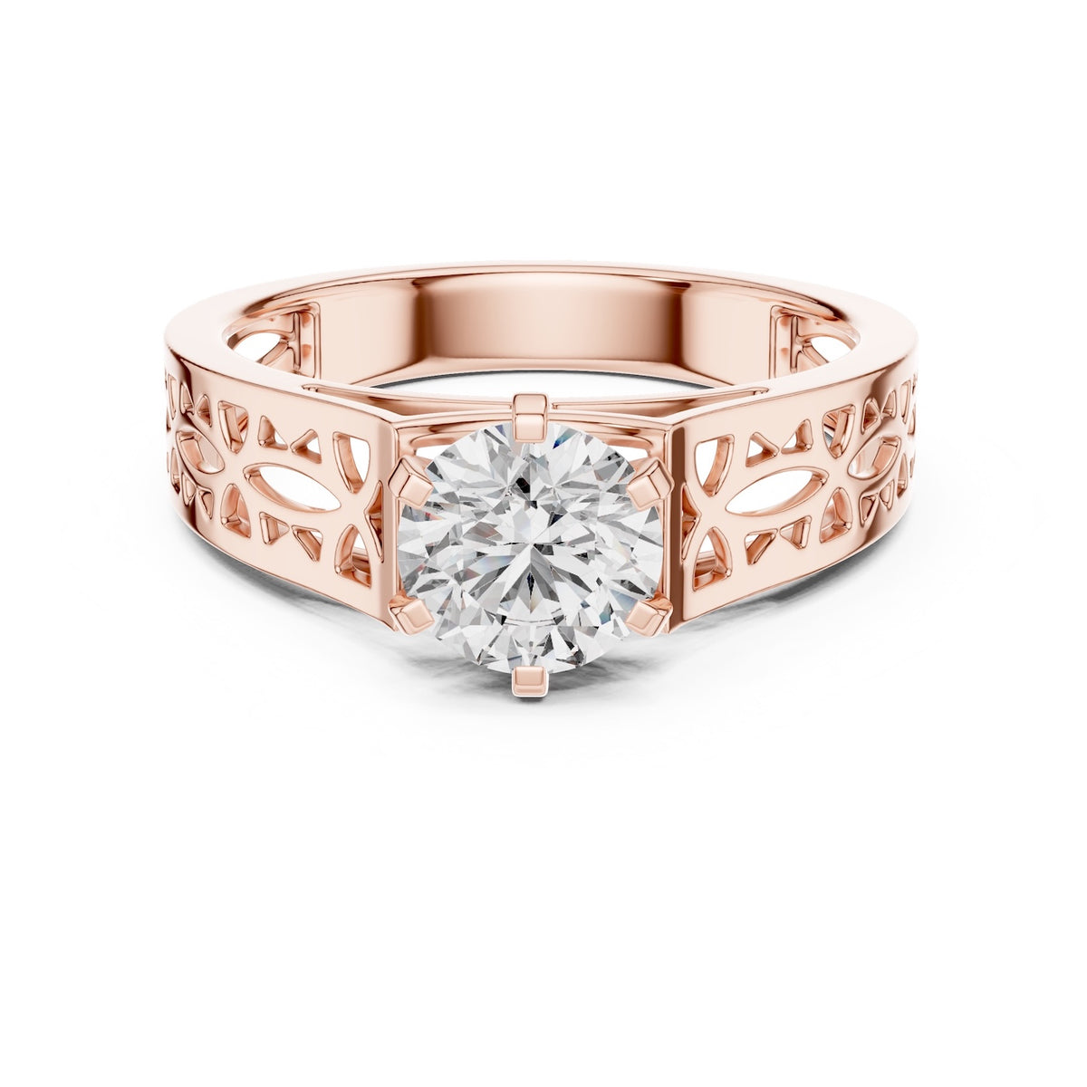 Silver ring with rose-gold plating and a zircon on a white background 