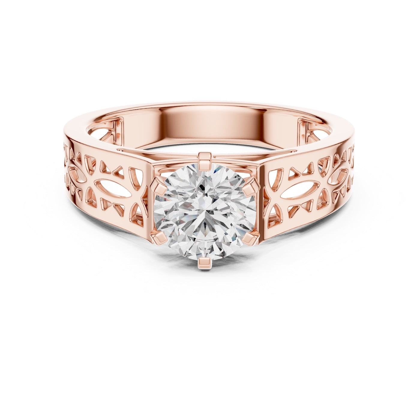 Silver ring with rose-gold plating and a zircon on a white background 