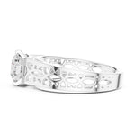 Silver ring with a zircon on a white background 