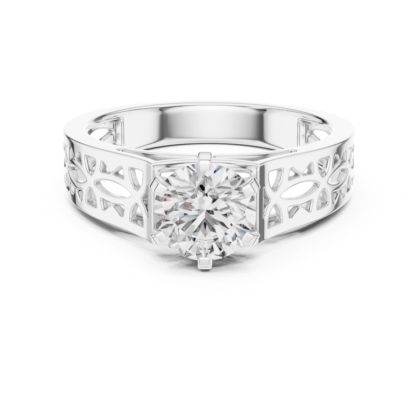 Silver ring with a zircon on a white background 