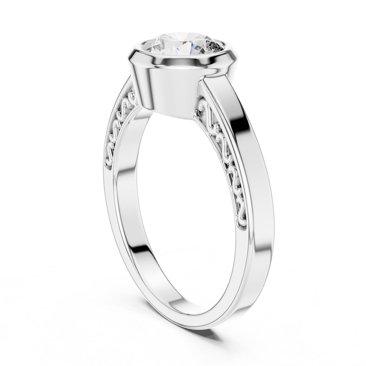 Silver ring with a zircon diamond against a white background 