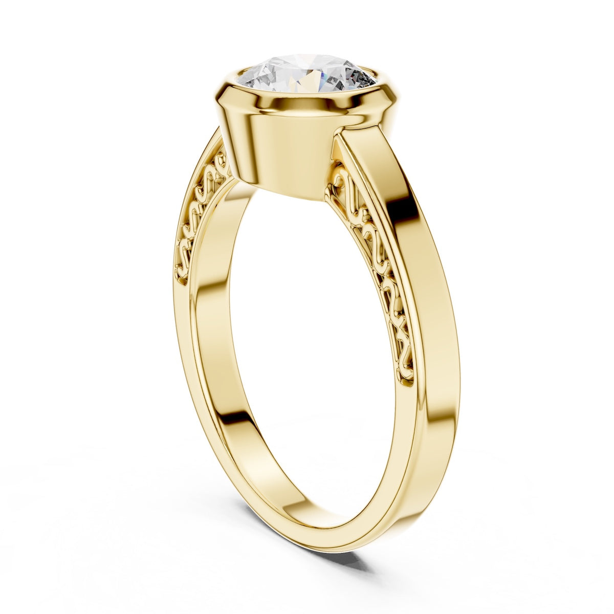 Gold plated Silver ring with a zircon diamond against a white background 