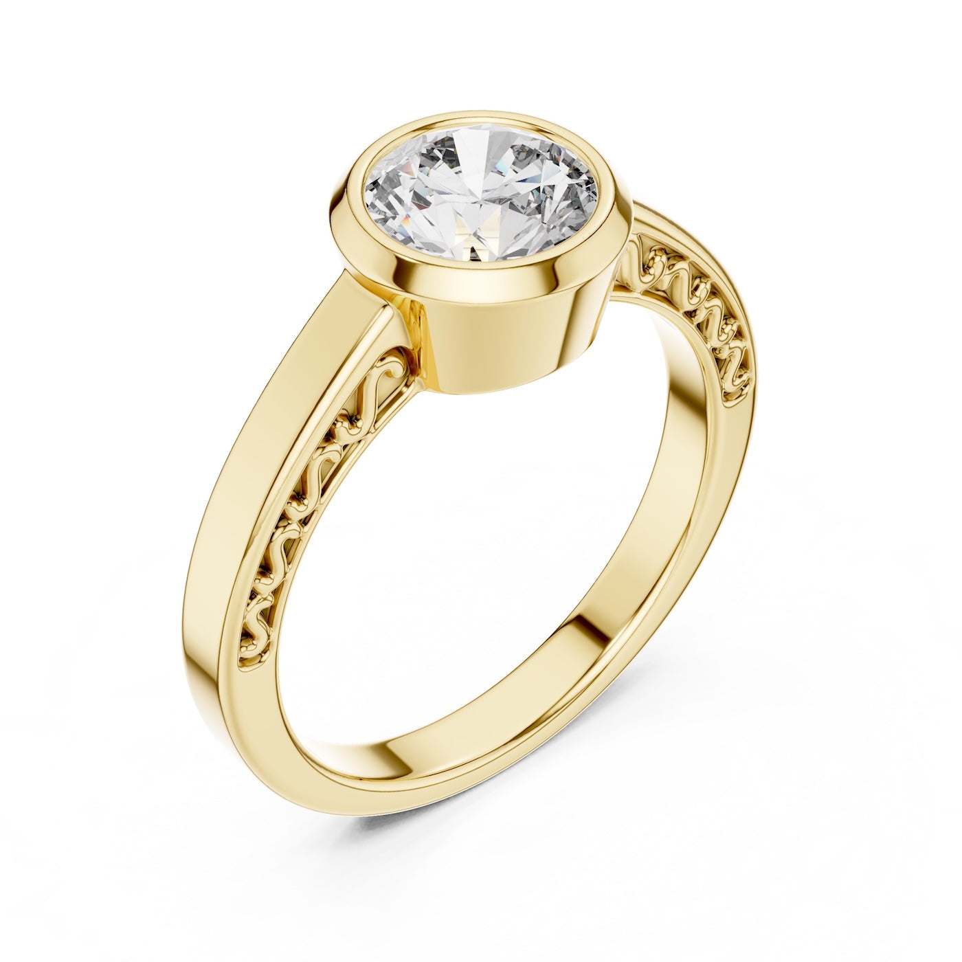 Gold plated Silver ring with a zircon diamond against a white background 