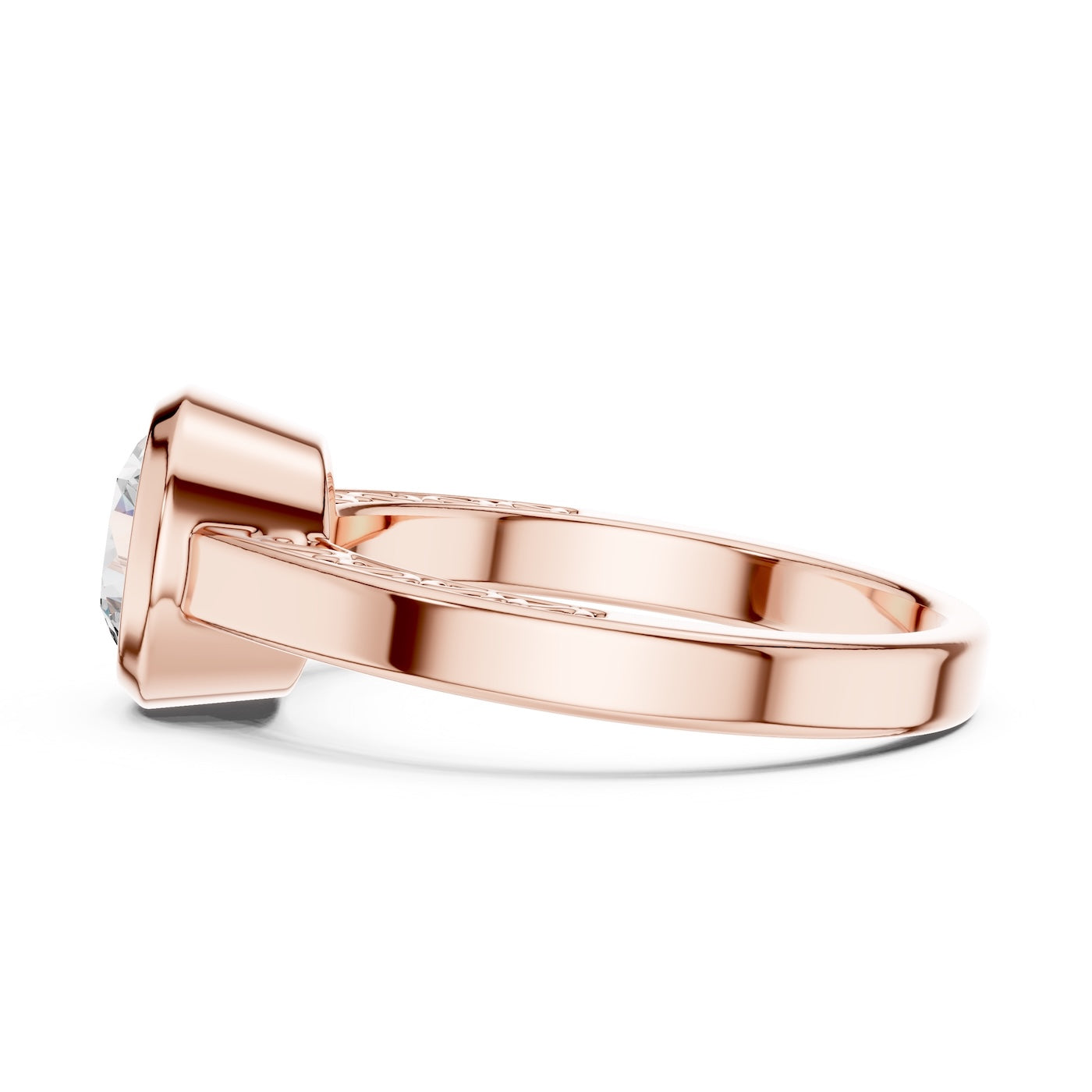 Rose-gold plated Silver ring with a zircon diamond against a white background 