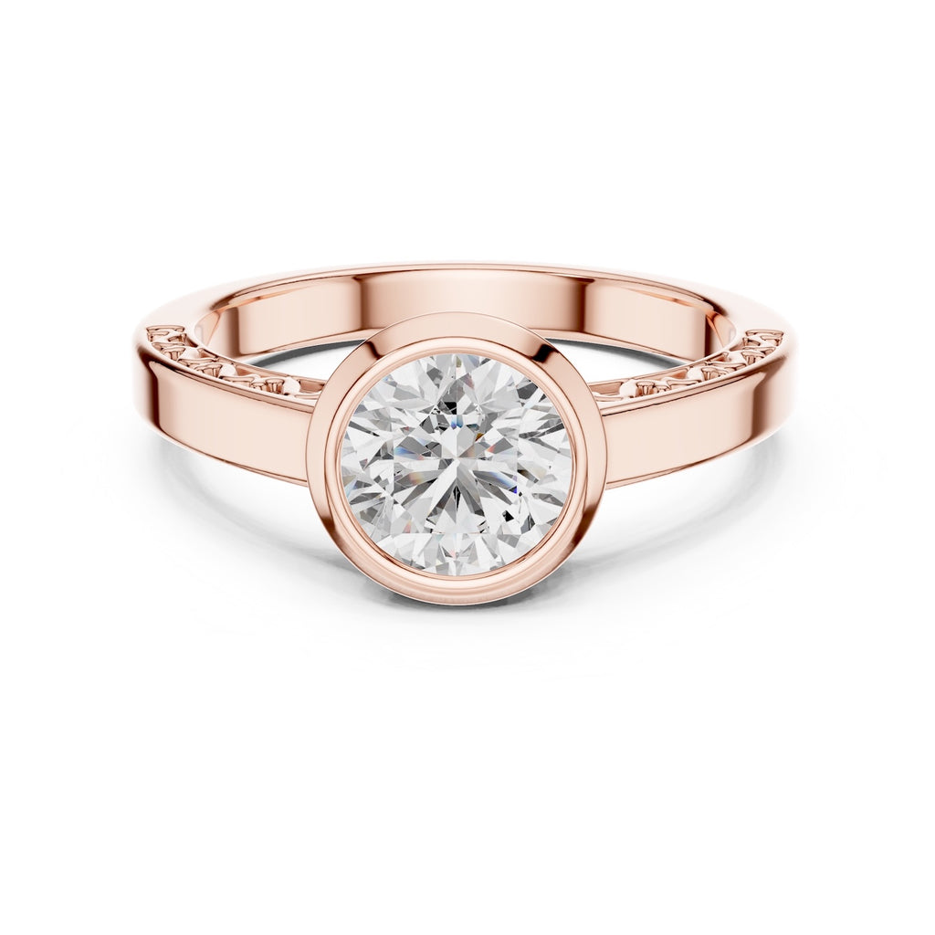 Rose-gold plated Silver ring with a zircon diamond against a white background #rose-gold