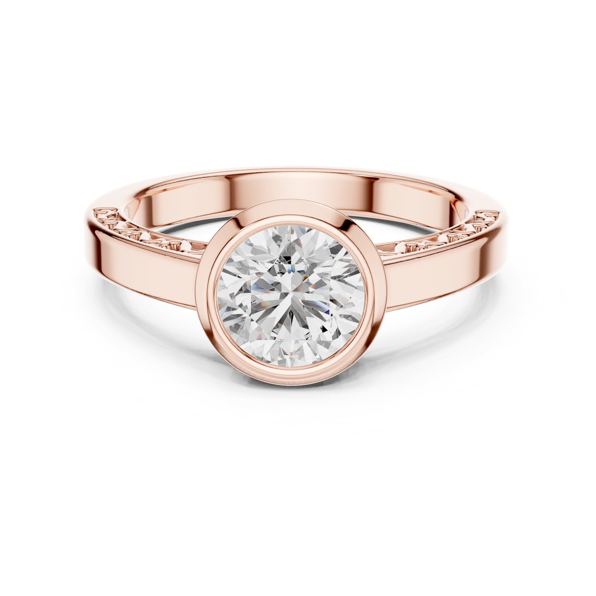 Rose-gold plated Silver ring with a zircon diamond against a white background 