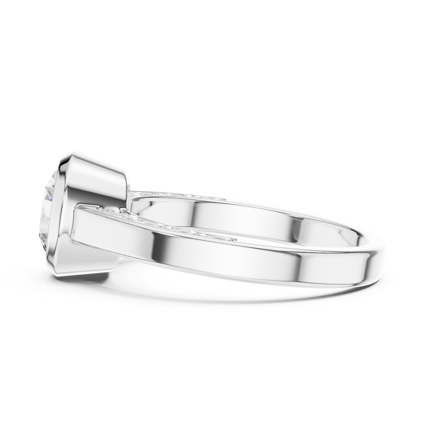 Silver ring with a zircon diamond against a white background 