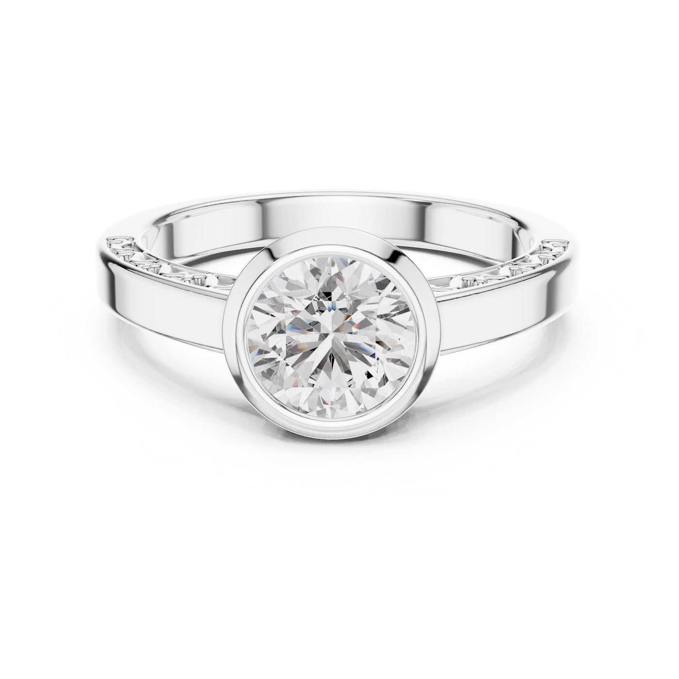 Silver ring with a zircon diamond against a white background 