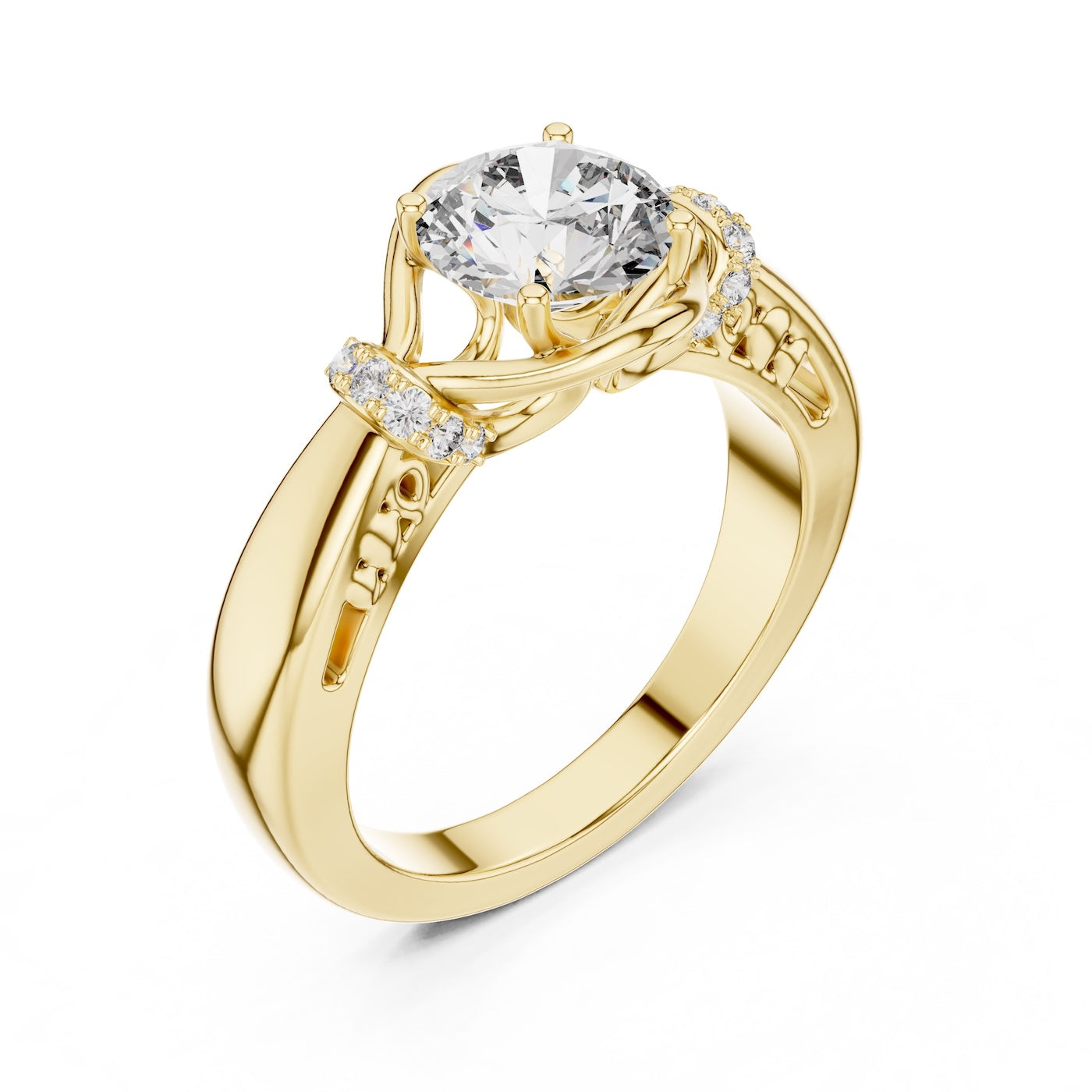 gold plated Silver ring with a center diamond on a white background 