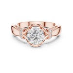 Rose-gold plated Silver ring with a center diamond on a white background 