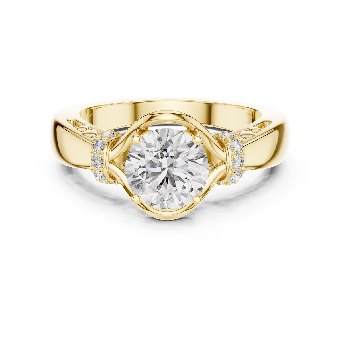 gold plated Silver ring with a center diamond on a white background 
