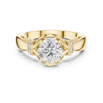 gold plated Silver ring with a center diamond on a white background 