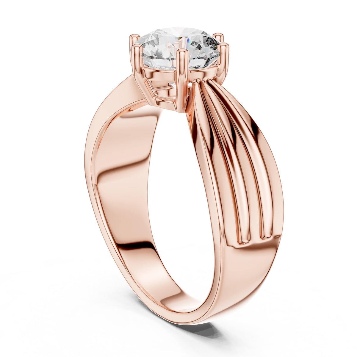 Rose-gold plated Silver ring with a large zircon on a white background 