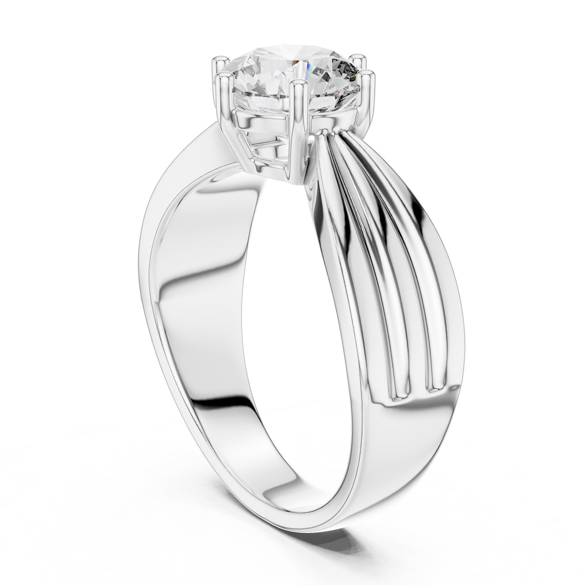 Silver ring with a large zircon on a white background 