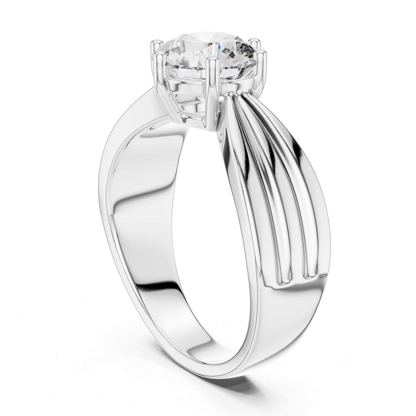 Silver ring with a large zircon on a white background 