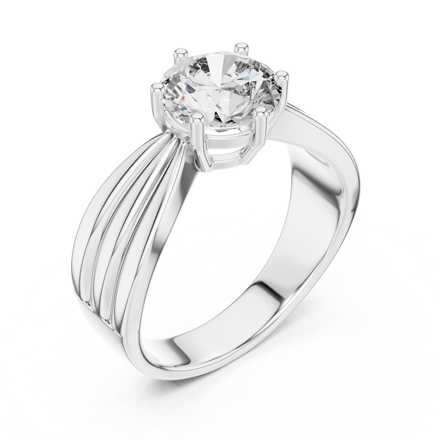 Silver ring with a large zircon on a white background 