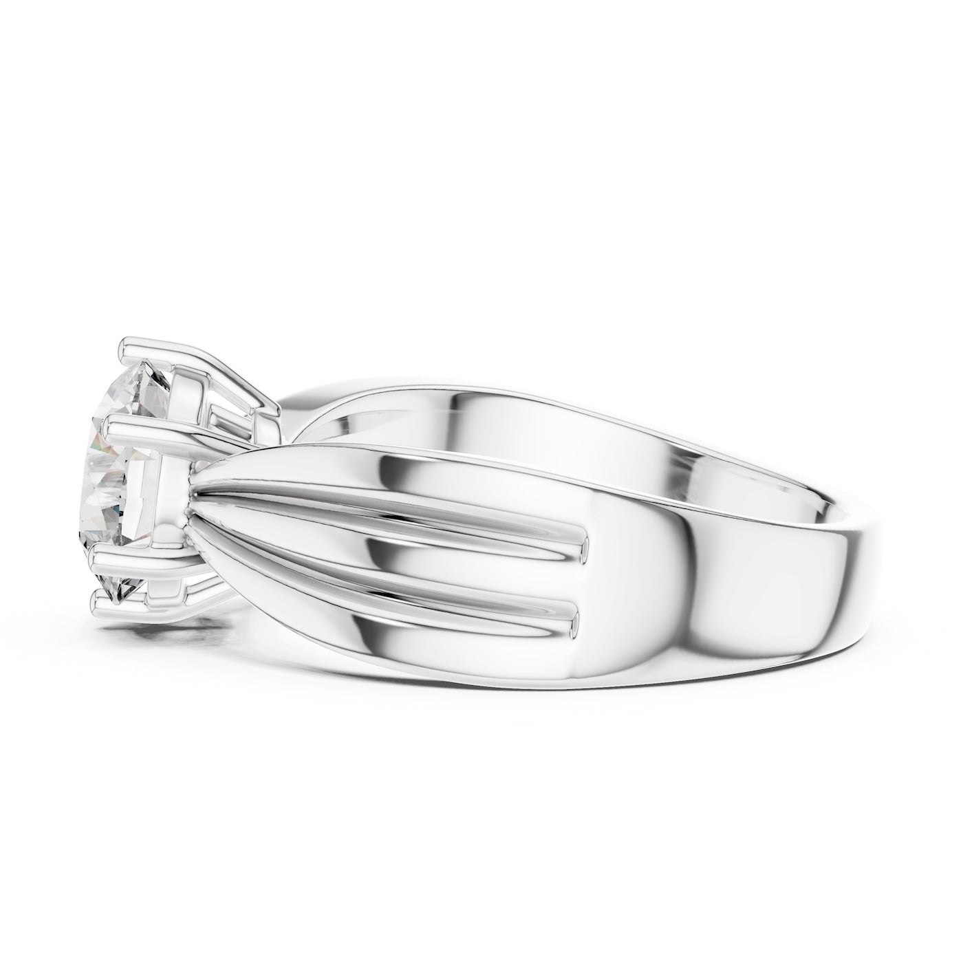 Silver ring with a large zircon on a white background 