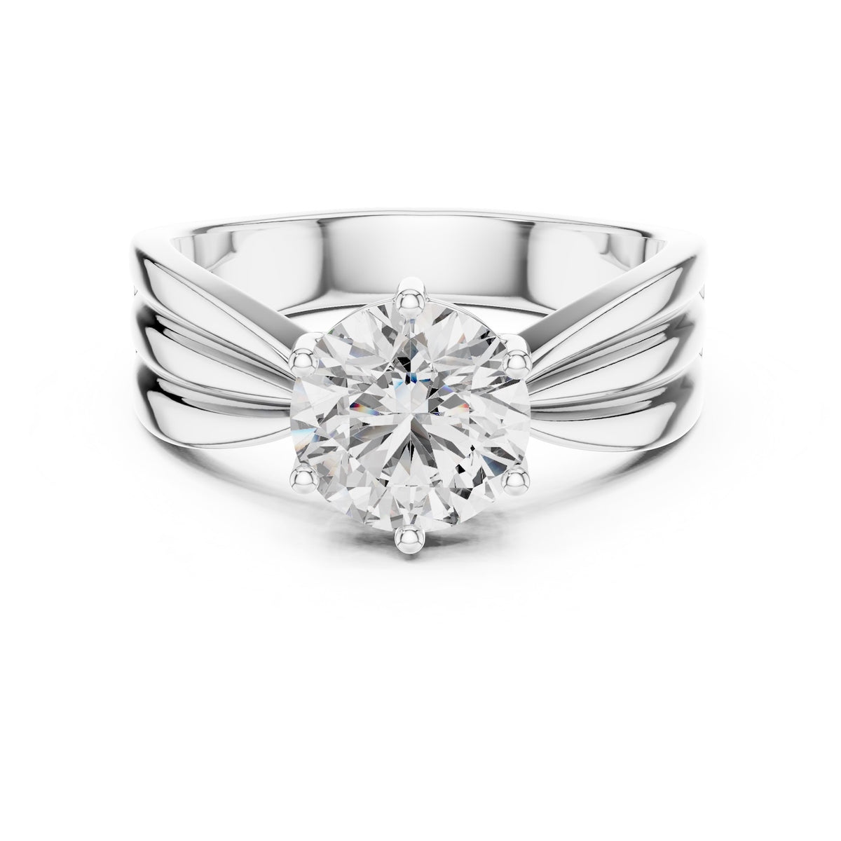 Silver ring with a large zircon on a white background 