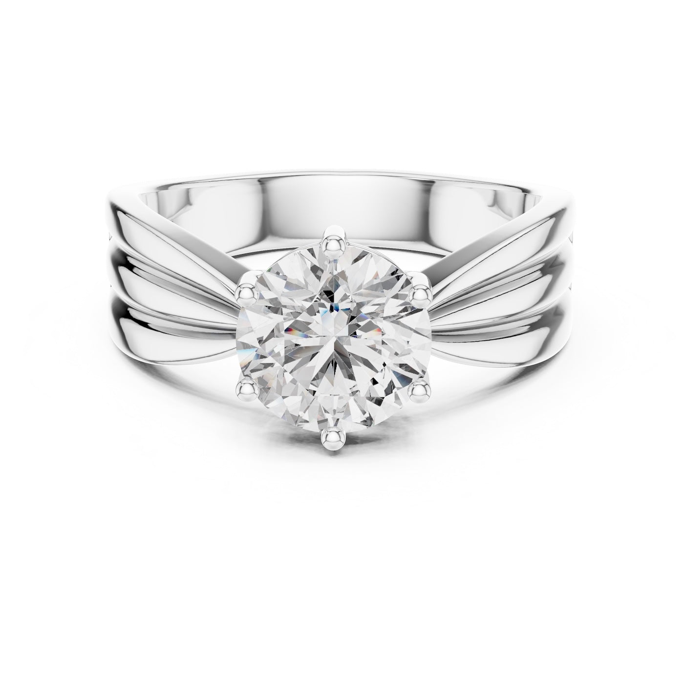 Silver ring with a large zircon on a white background 