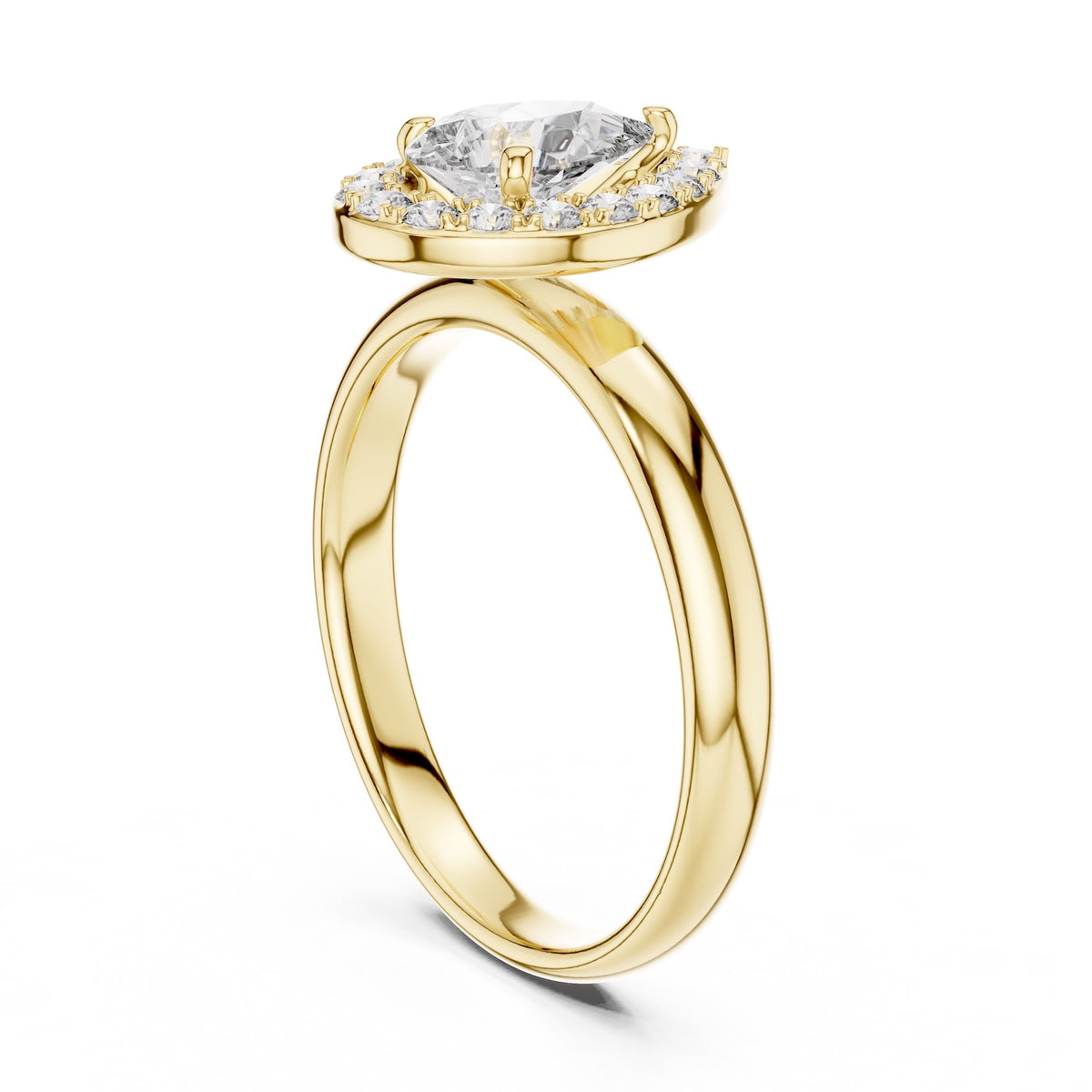 Gold-plated silver ring with pear-shaped center stone on a white background 