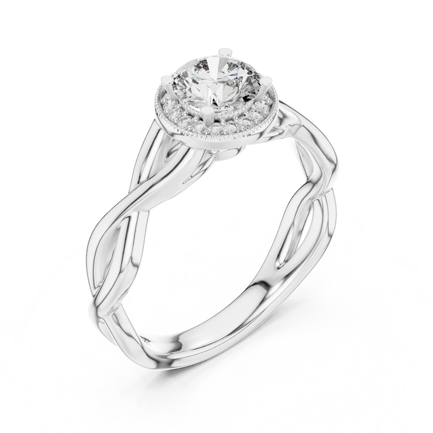 Silver ring with a round zircon on a white background 