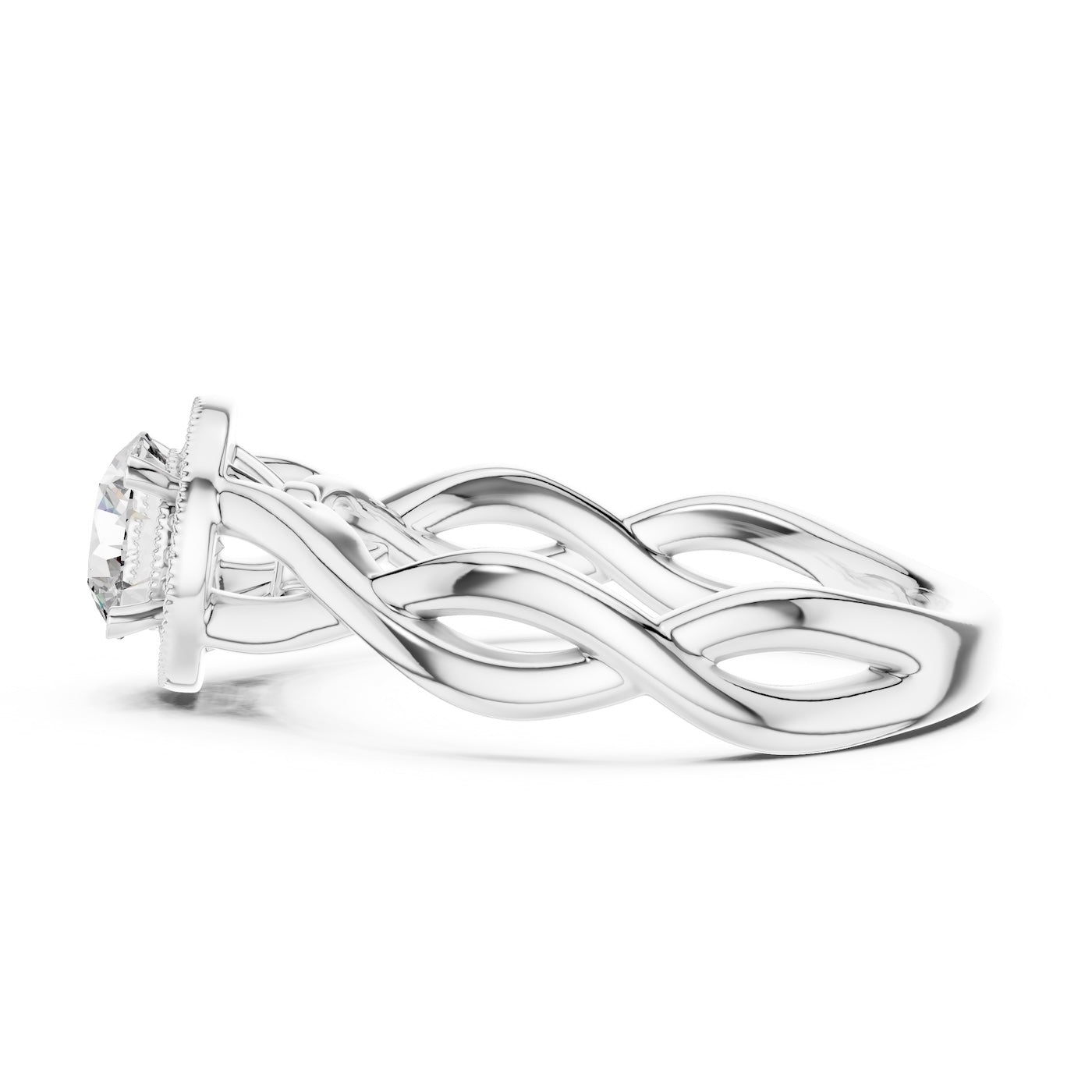 Silver ring with a round zircon on a white background 