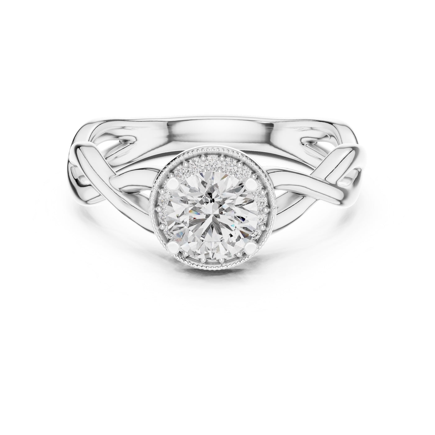 Silver ring with a round zircon on a white background 