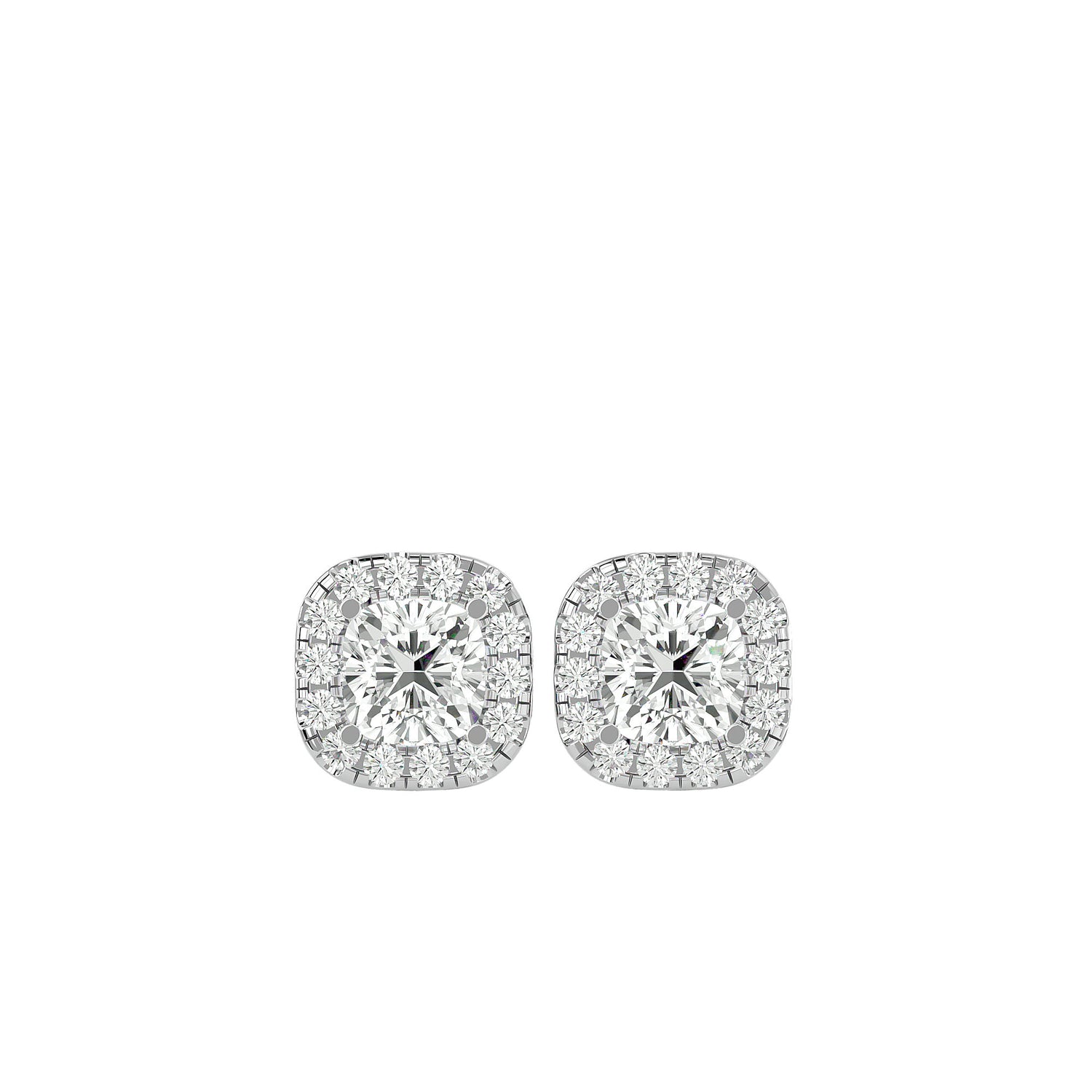 Pair of diamond stud earrings on a white background 