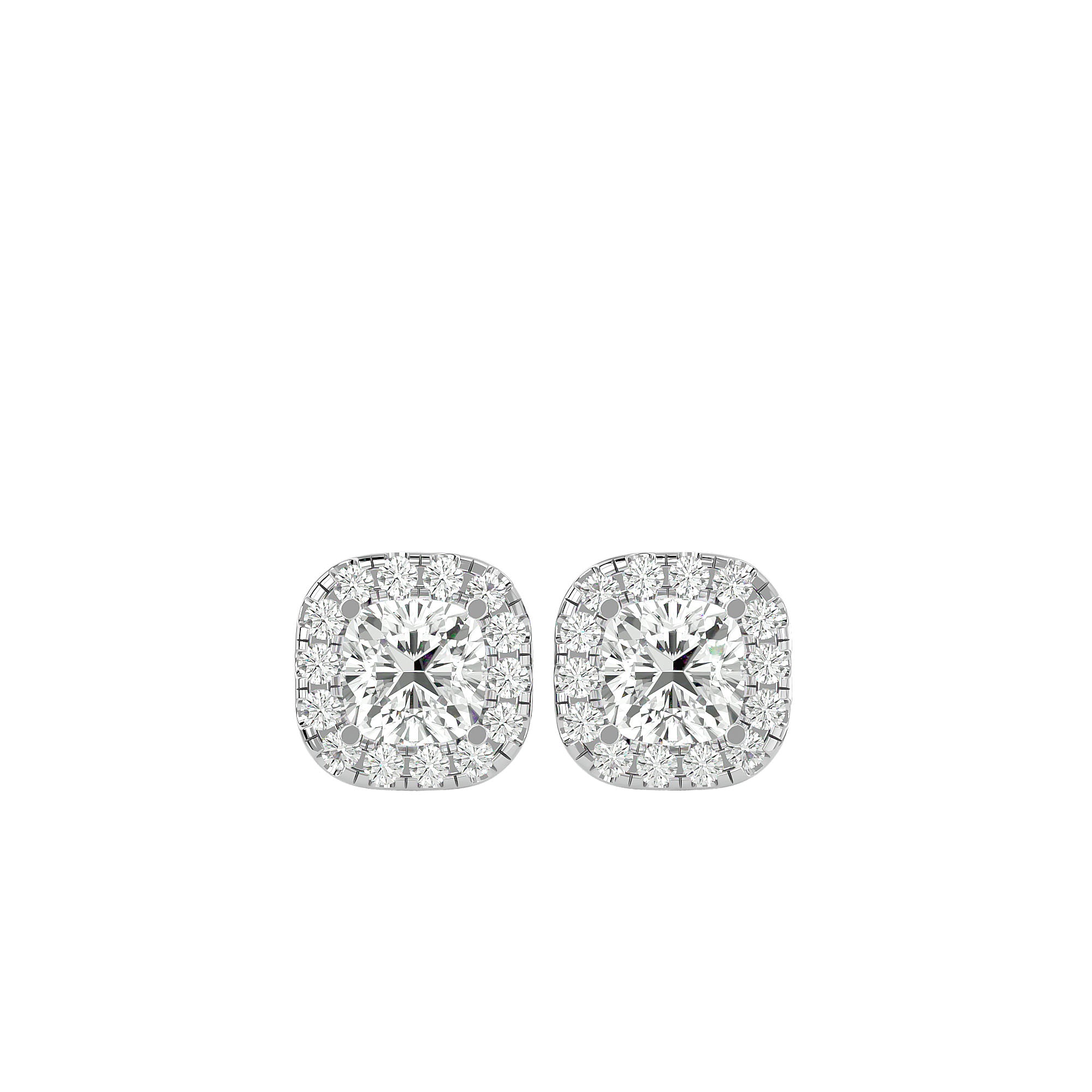 Pair of diamond stud earrings on a white background #white-gold