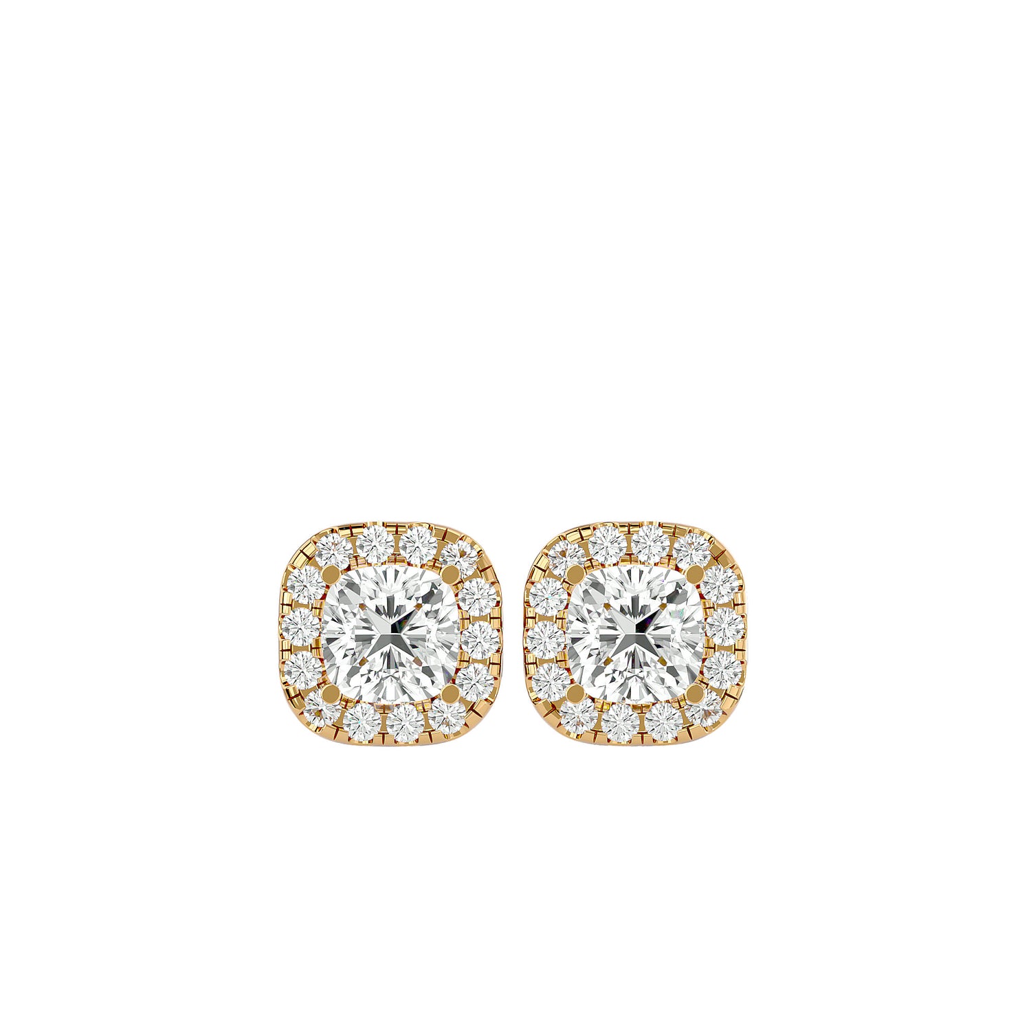 Pair of diamond earrings with gold and accents on a white background 
