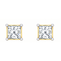 Princess cut lab grown diamond solitaire stud earrings, four-prong setting