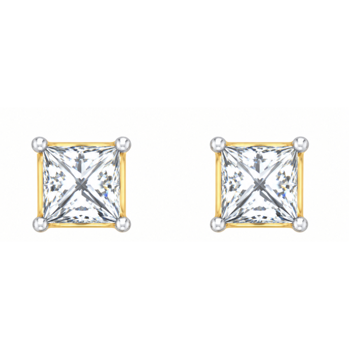 Princess cut lab grown diamond solitaire stud earrings, four-prong setting